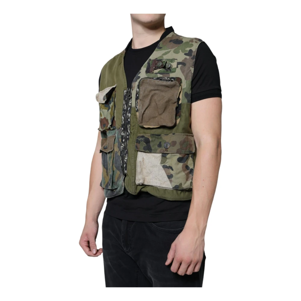 Dolce & Gabbana Kleurrijke Patchwork Vest Jas met Rits Multicolor Heren