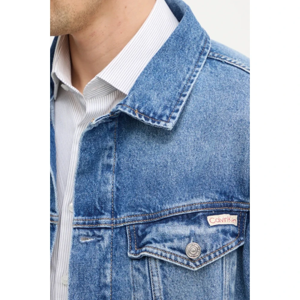 Calvin Klein Jeans Denim Logo Knopen Leren Patch Blue Heren