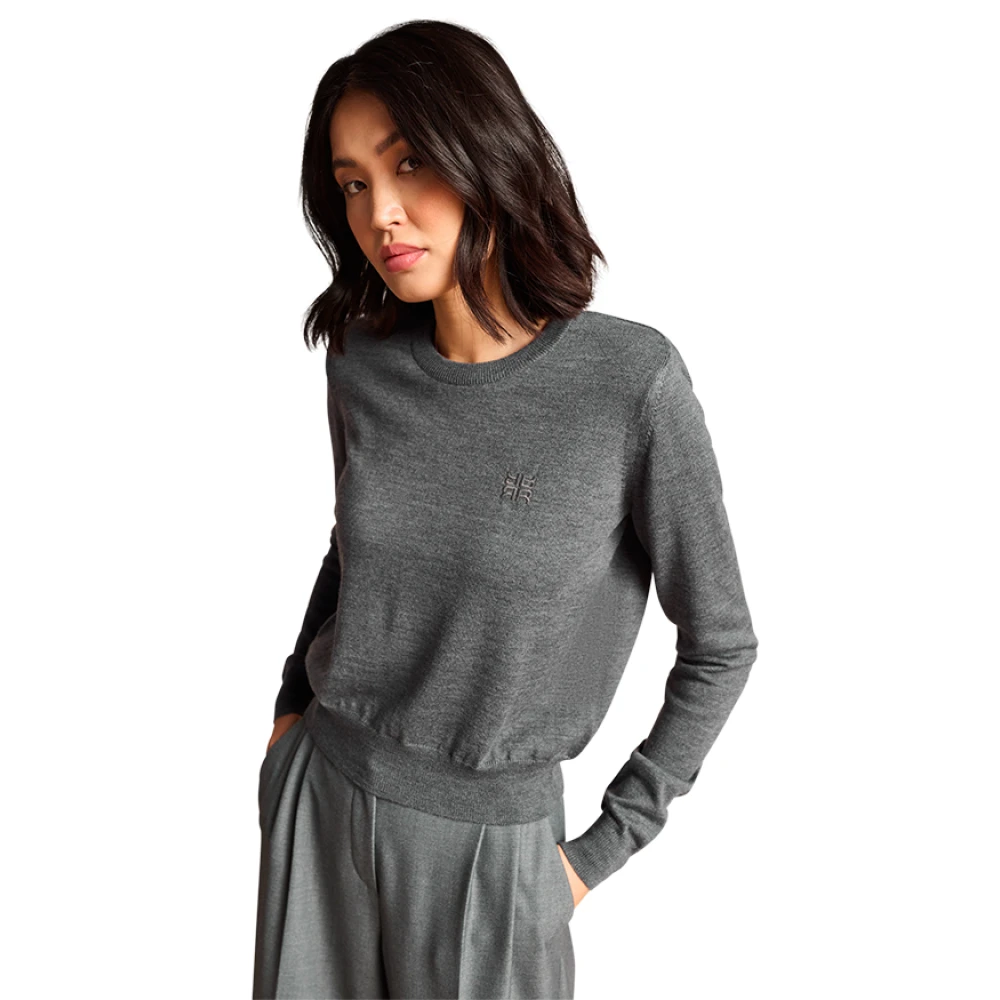 RIANI Donkergrijze Merino wollen trui met logo borduursel Gray Dames