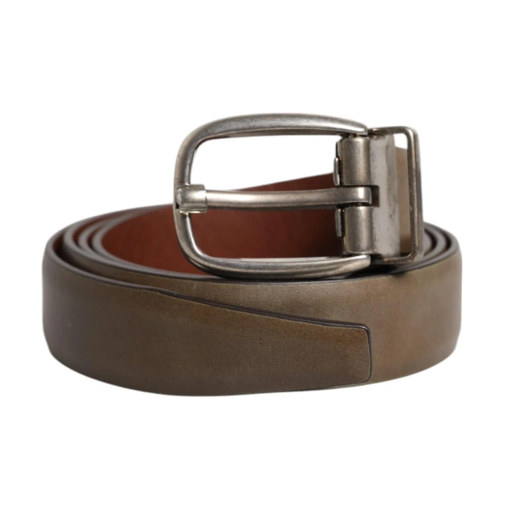 Dolce & Gabbana Men's Brown Belts,, Classic Metal Logo Buckle Leather Belt Medium