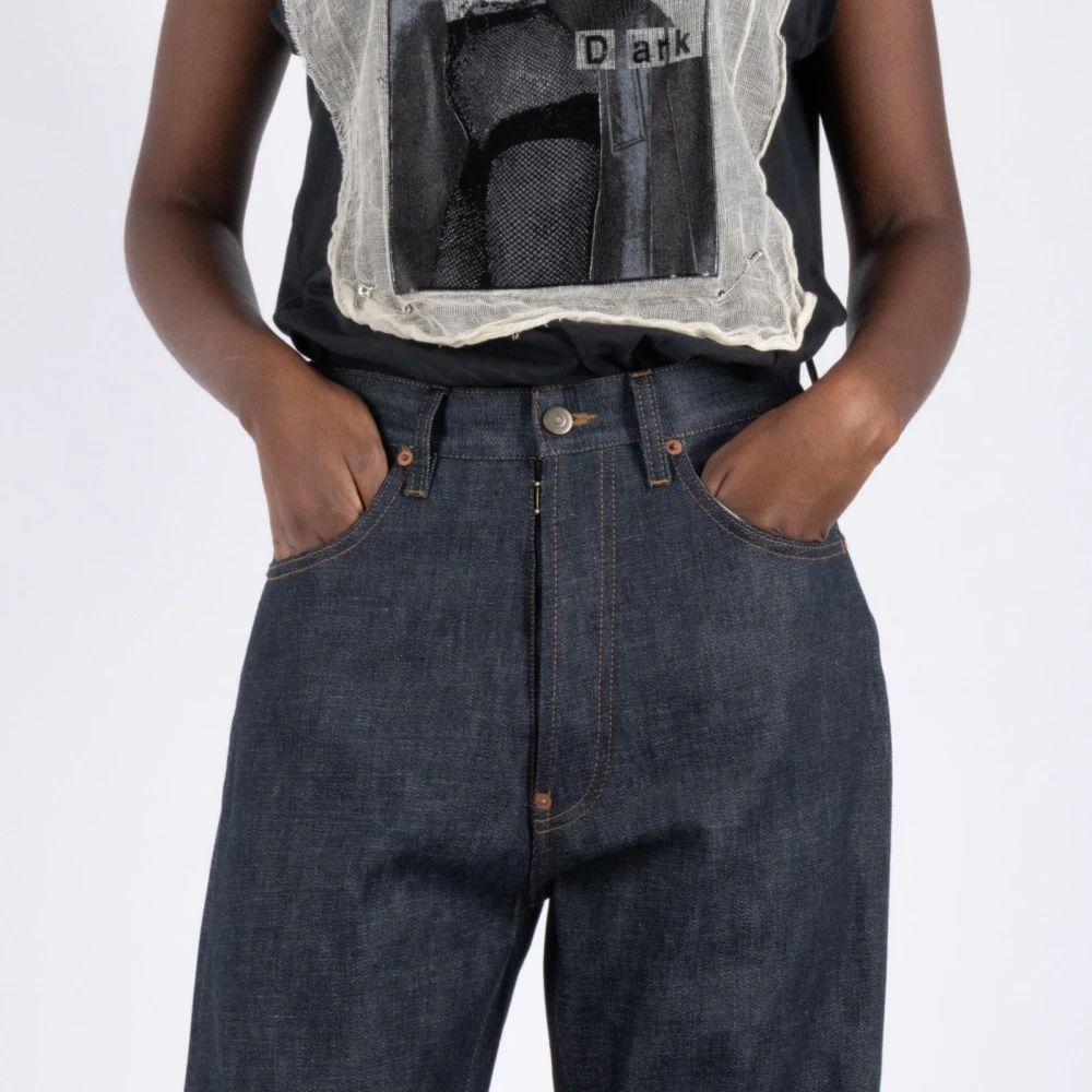 Maison Margiela Gelakte Omgeslagen Denim Jeans Blue Dames