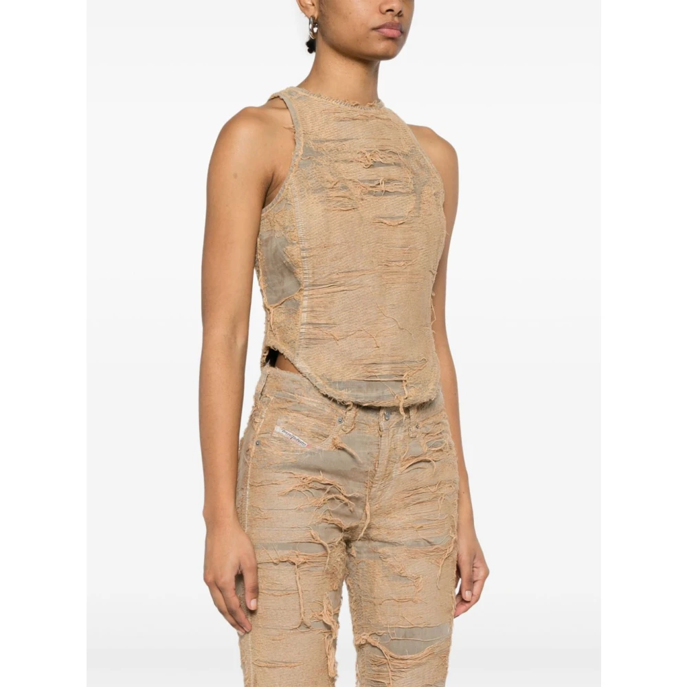 Diesel Beige Distressed Mouwloze Top Beige Dames