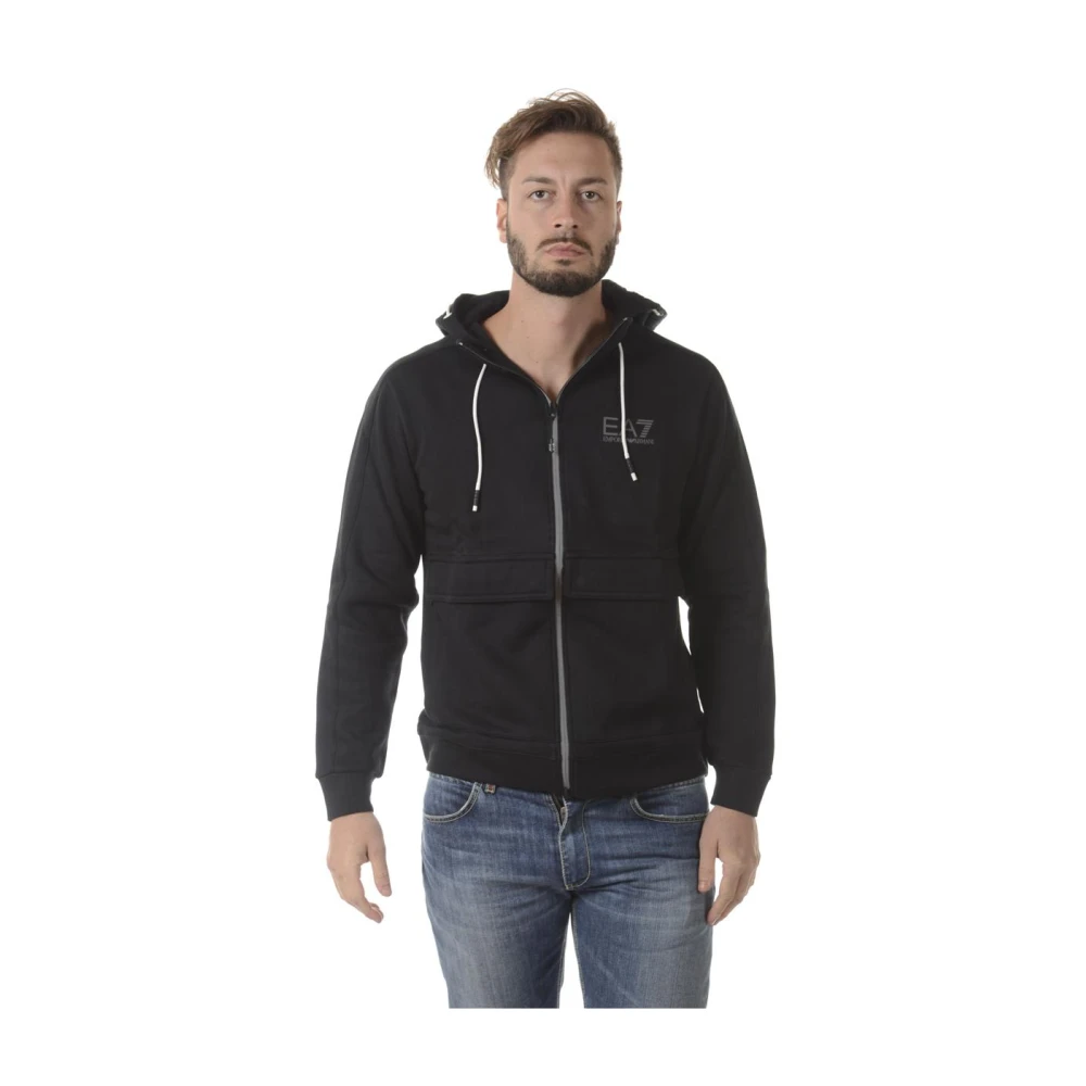 Emporio Armani Ea7 Mannelijk Zwart Sweatshirt Hoodie Met Ritssluiting