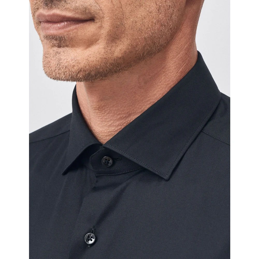 Xacus Klassieke Katoenen Stretch Overhemd Lange Mouw Zwart Black Heren