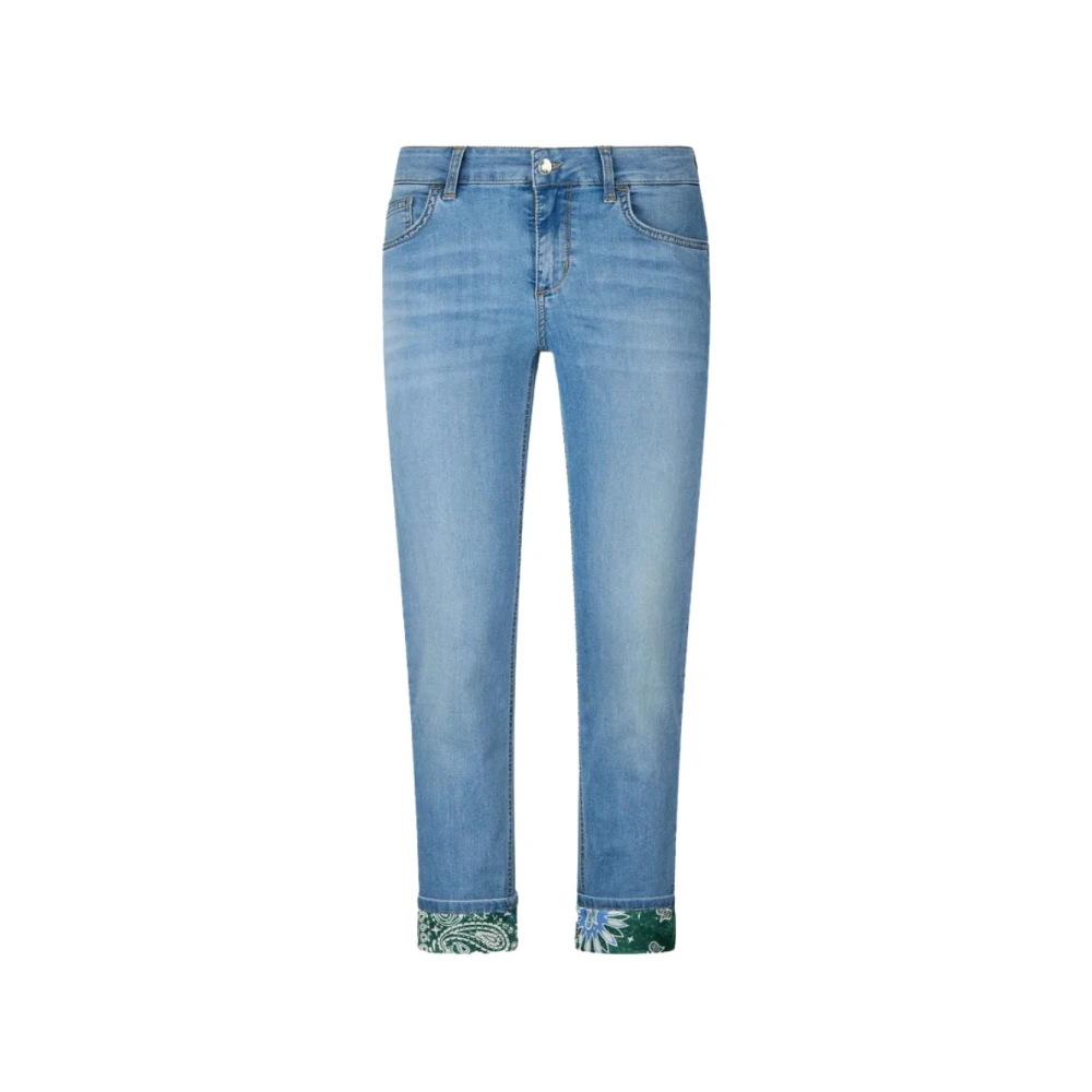 Liu Jo Vrouw Blauw Cropped Denim Jeans Met Bandana Manchet