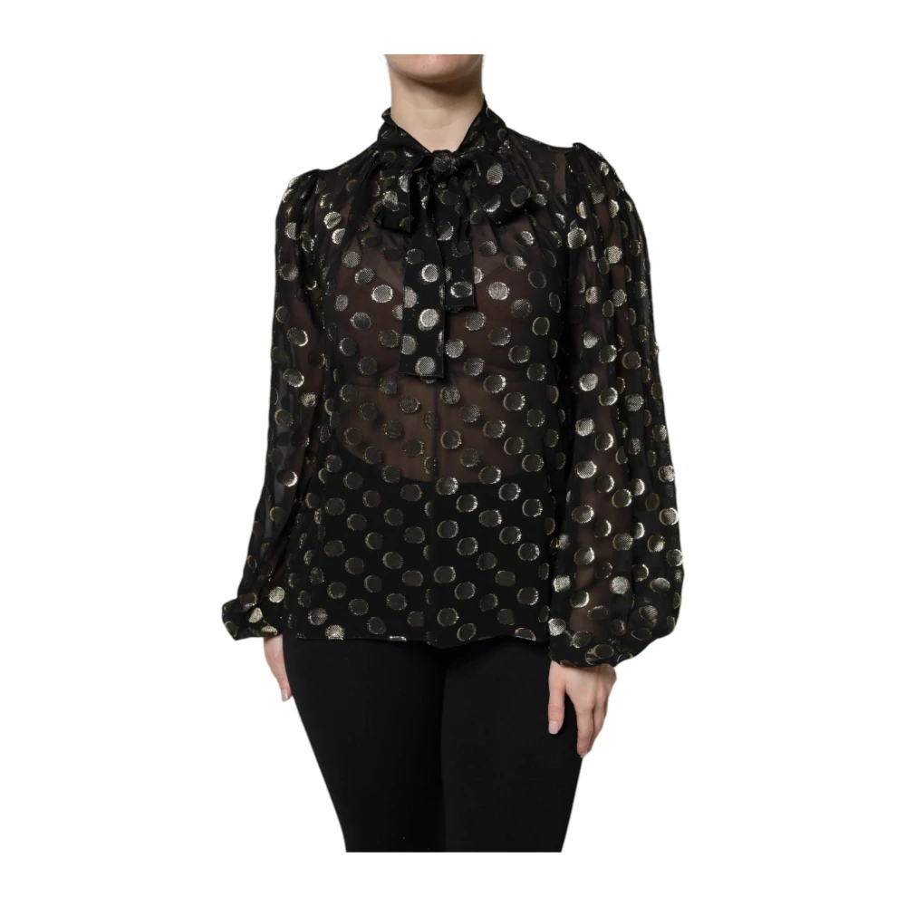 Dolce & Gabbana Women's Black Sheer Polka Dots Silk Blouse