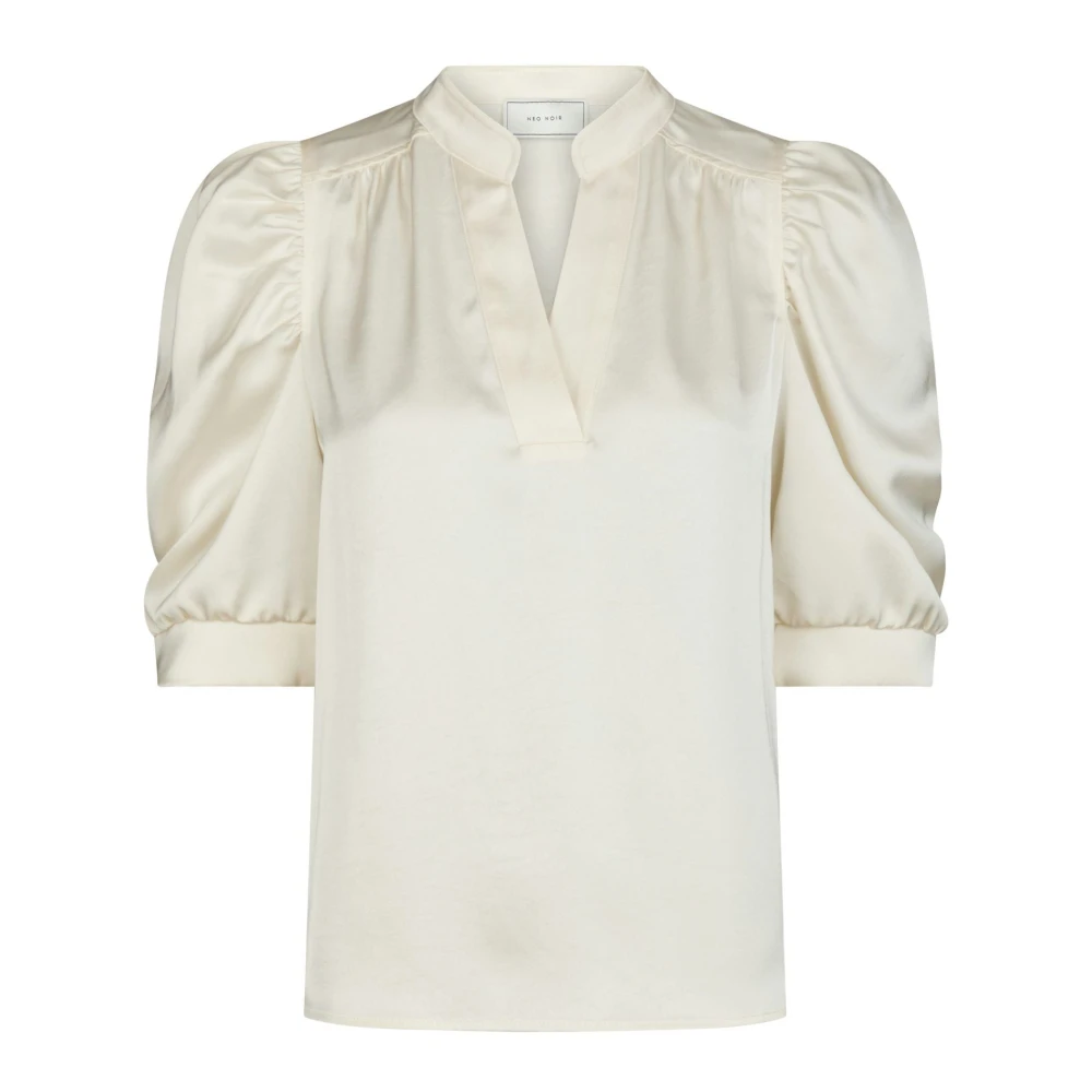Neo Noir White Blouses, Female, Xl, Sateen Blouse - Pearl Satin