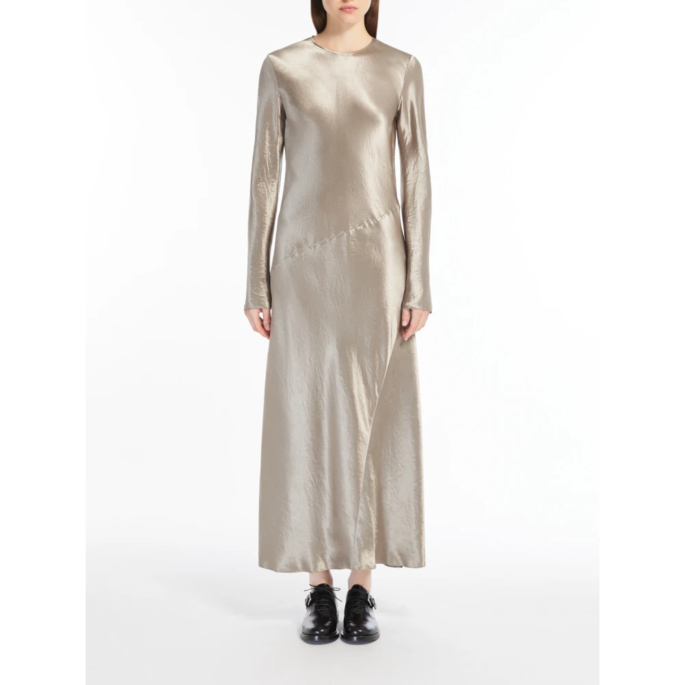 Max Mara Satijnen Jurk met Lange Mouwen Beige Dames