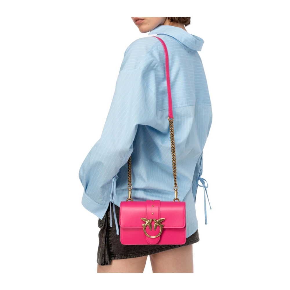 pinko Studded Leather Mini Love Bag Pink Dames