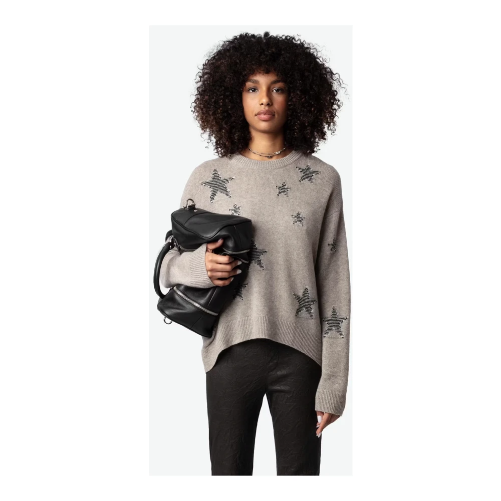 Zadig & Voltaire Sterren Tweed Trui Latte Beige Dames