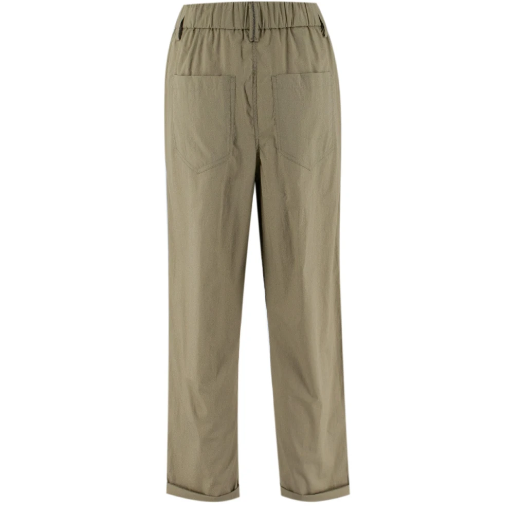 BRUNELLO CUCINELLI Katoenen Poplin Track Broek met Juweelborduursel Green Dames