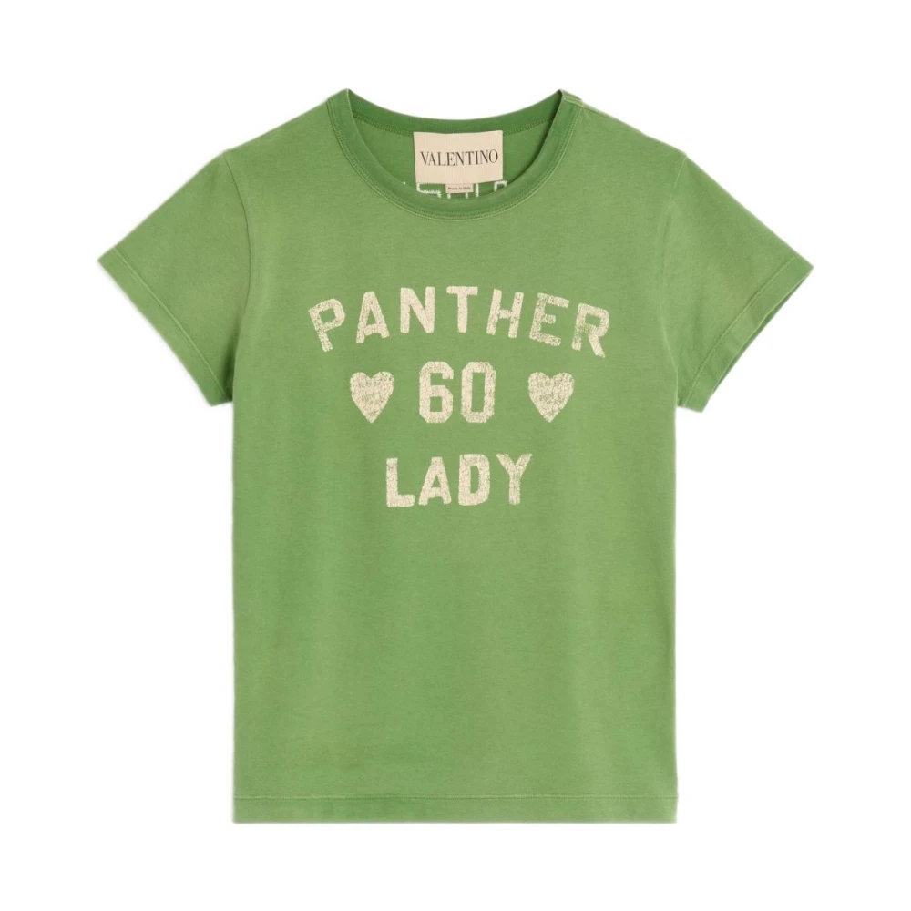 Valentino Vrouw Groente Groene Crew Neck Slogan Print T-Shirts