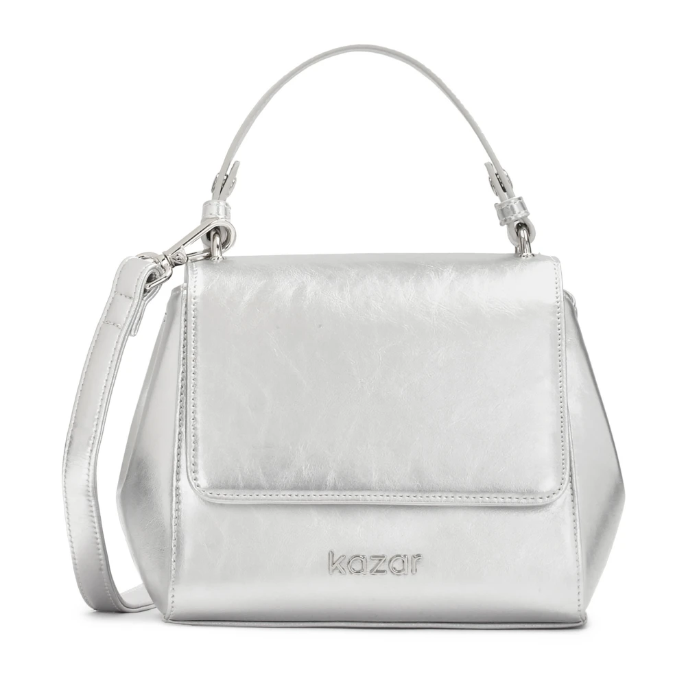 Kazar Zilveren handtas koffer met handvat en riem Gray Dames