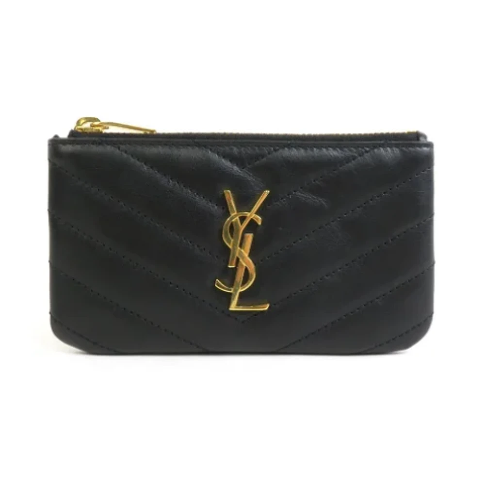 Yves Saint Laurent Vintage Pre-owned Coin Case Leder Zwart Black Dames