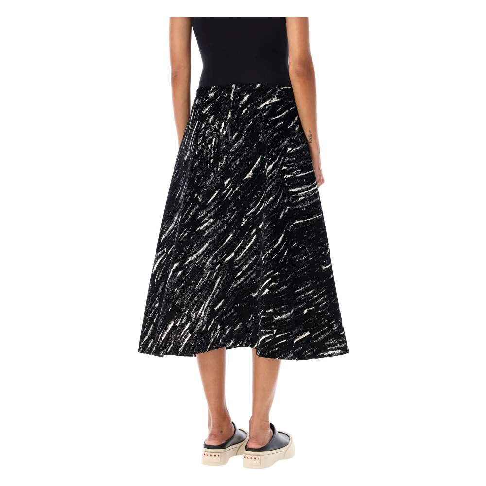 Marni Zwarte Brushstroke Print A-Line Midi Rok Black Dames