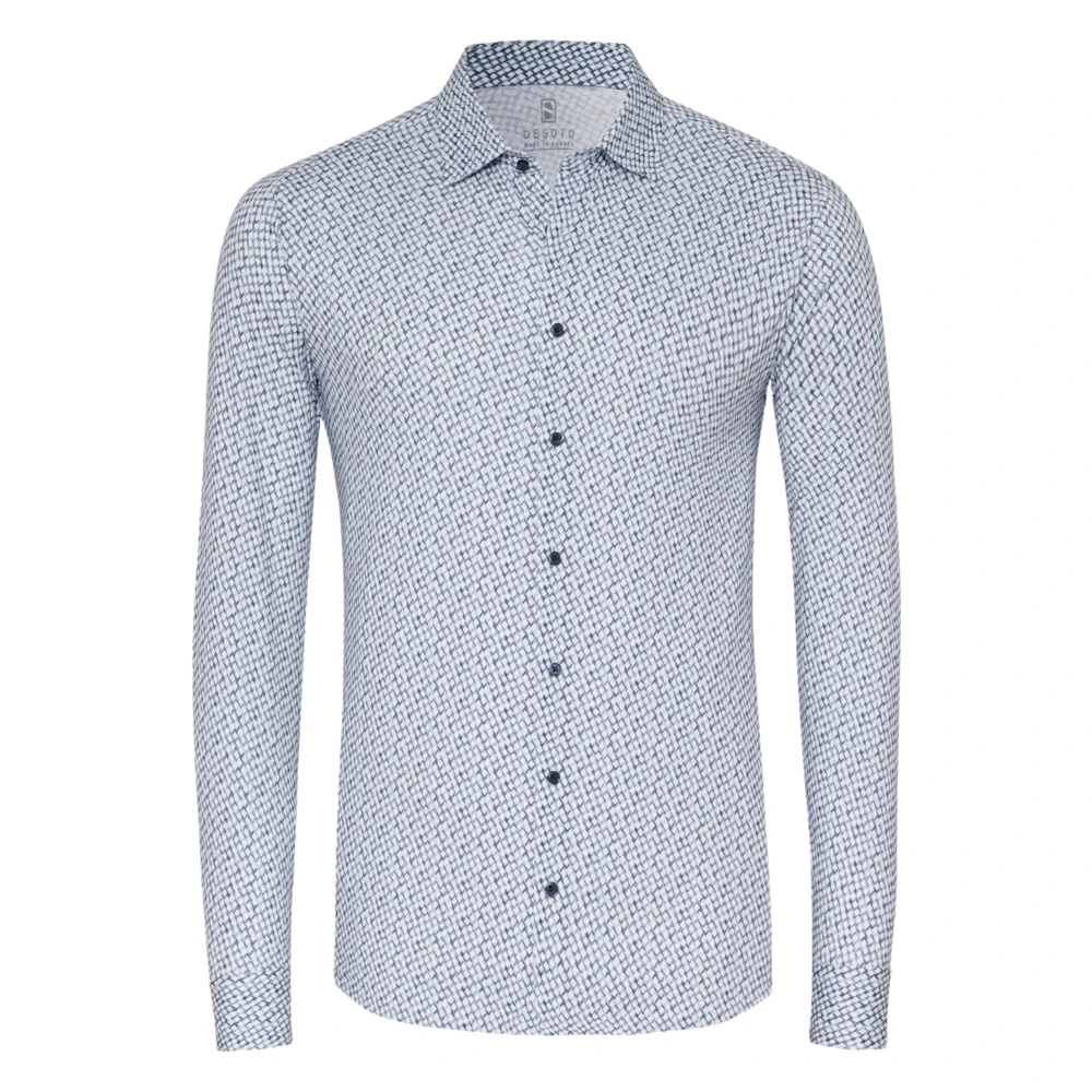 Desoto Blauw Overhemd Lange Mouw Kent Stijl Blue Heren