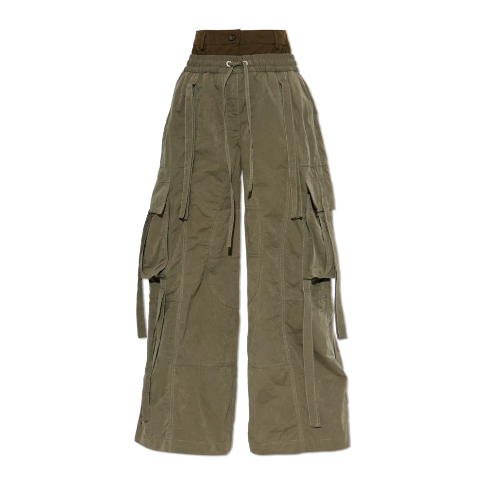 Dolce & Gabbana Women's Green Wide Trousers, 2XS, Drawstring Cargo Trousers