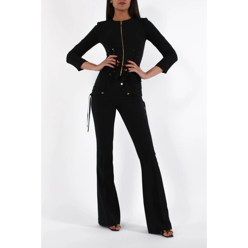 Elisabetta Franchi Crêpe flare broek met kruislings veters Black Dames