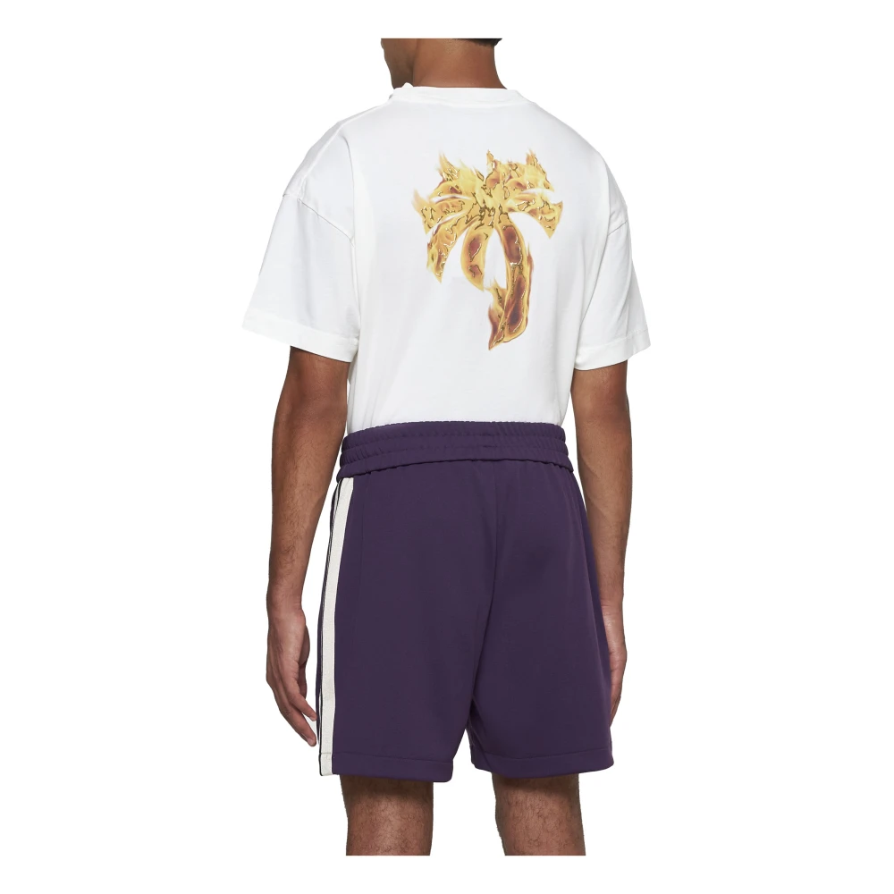 Palm Angels Donkerpaarse Track Shorts met Strepen Purple Heren
