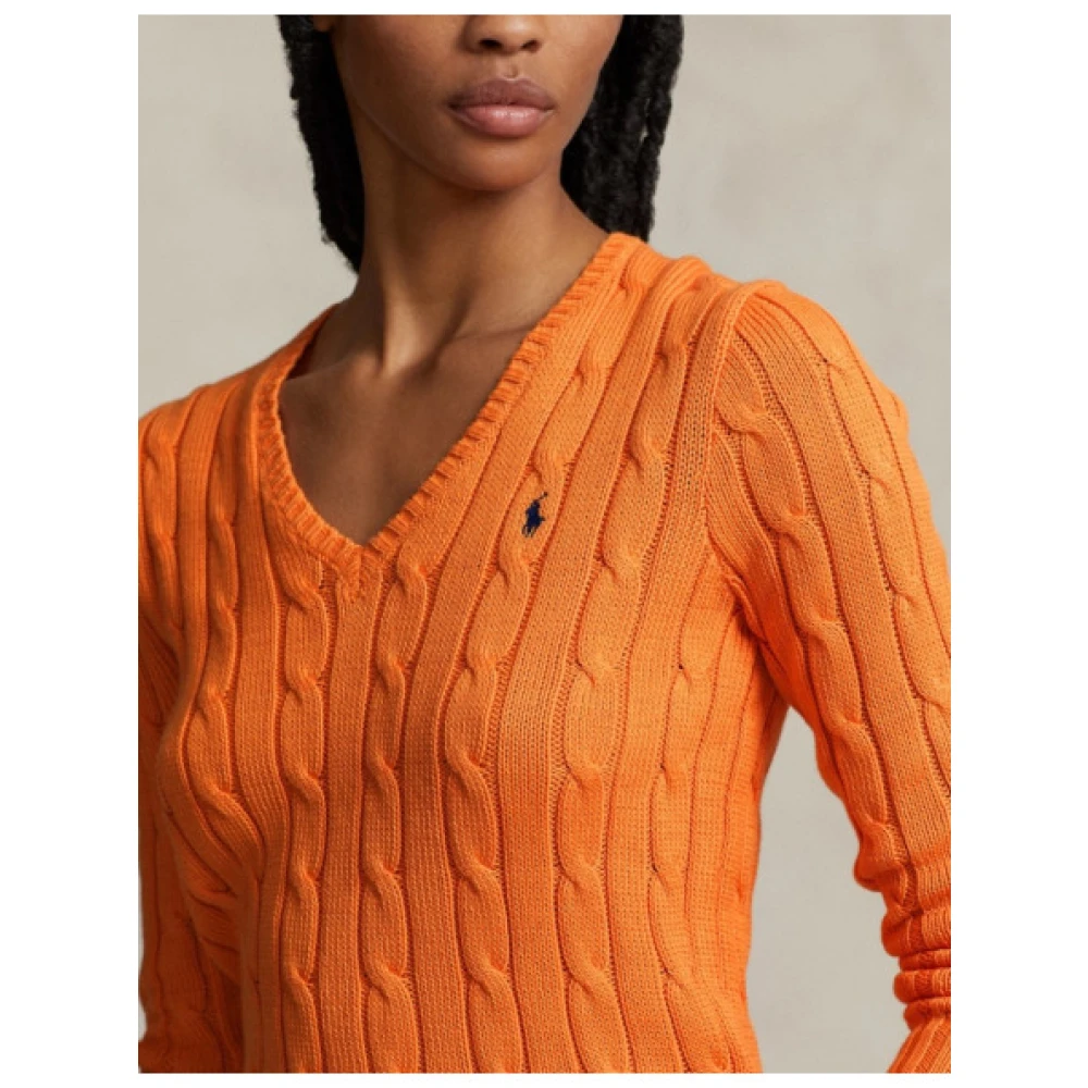 Polo Ralph Lauren Gedraaide Katoenen V-hals Trui Kimberly Orange Dames