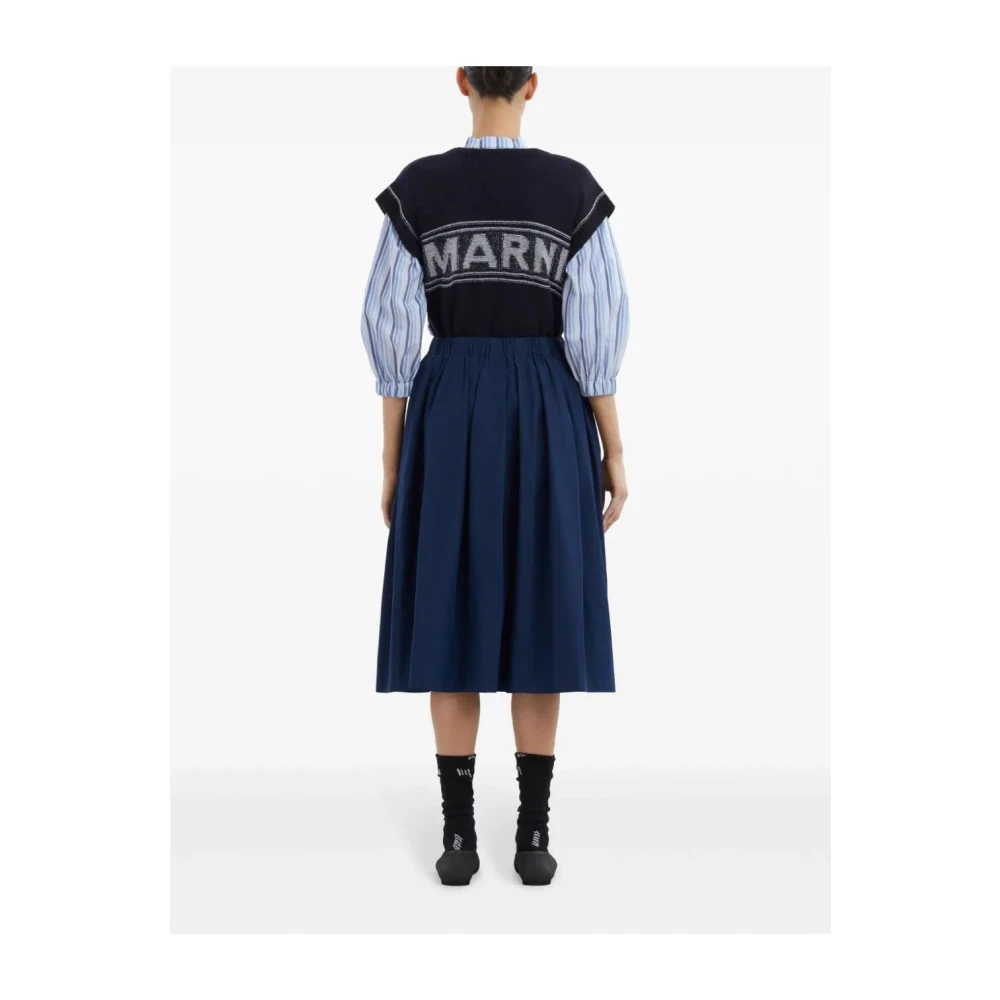 Marni Navy Blue Katoenen Midi Rok Blue Dames