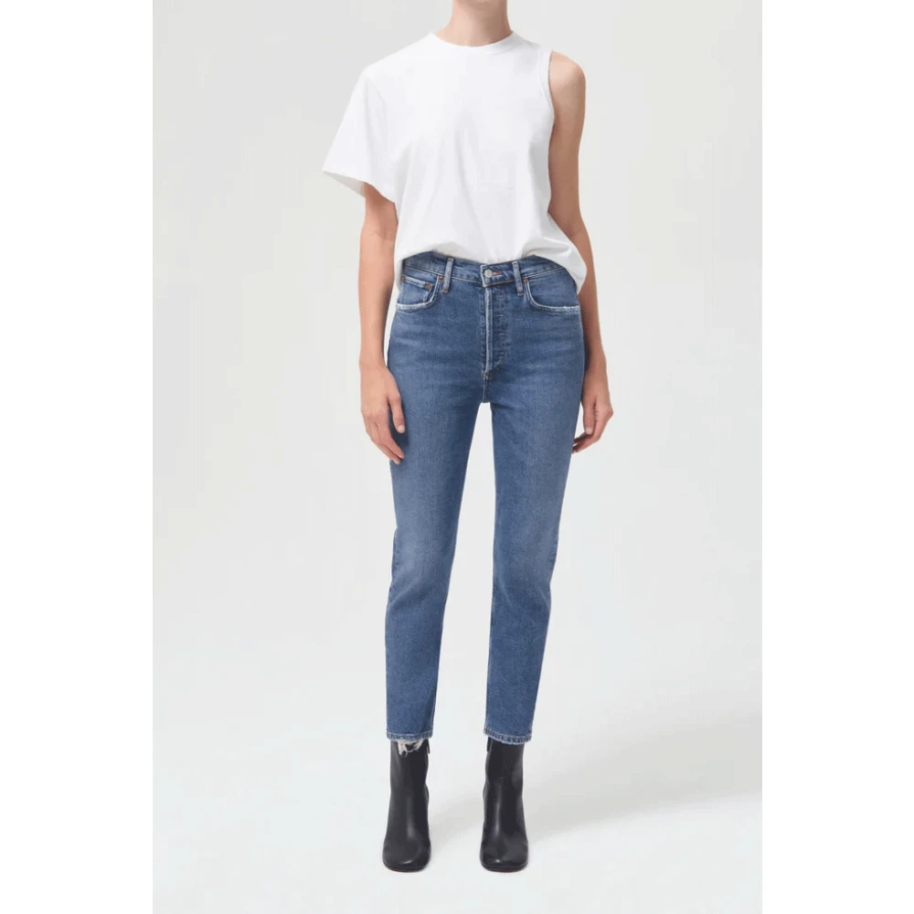 Agolde High Rise Straight Crop Jeans in Silence Blue Dames
