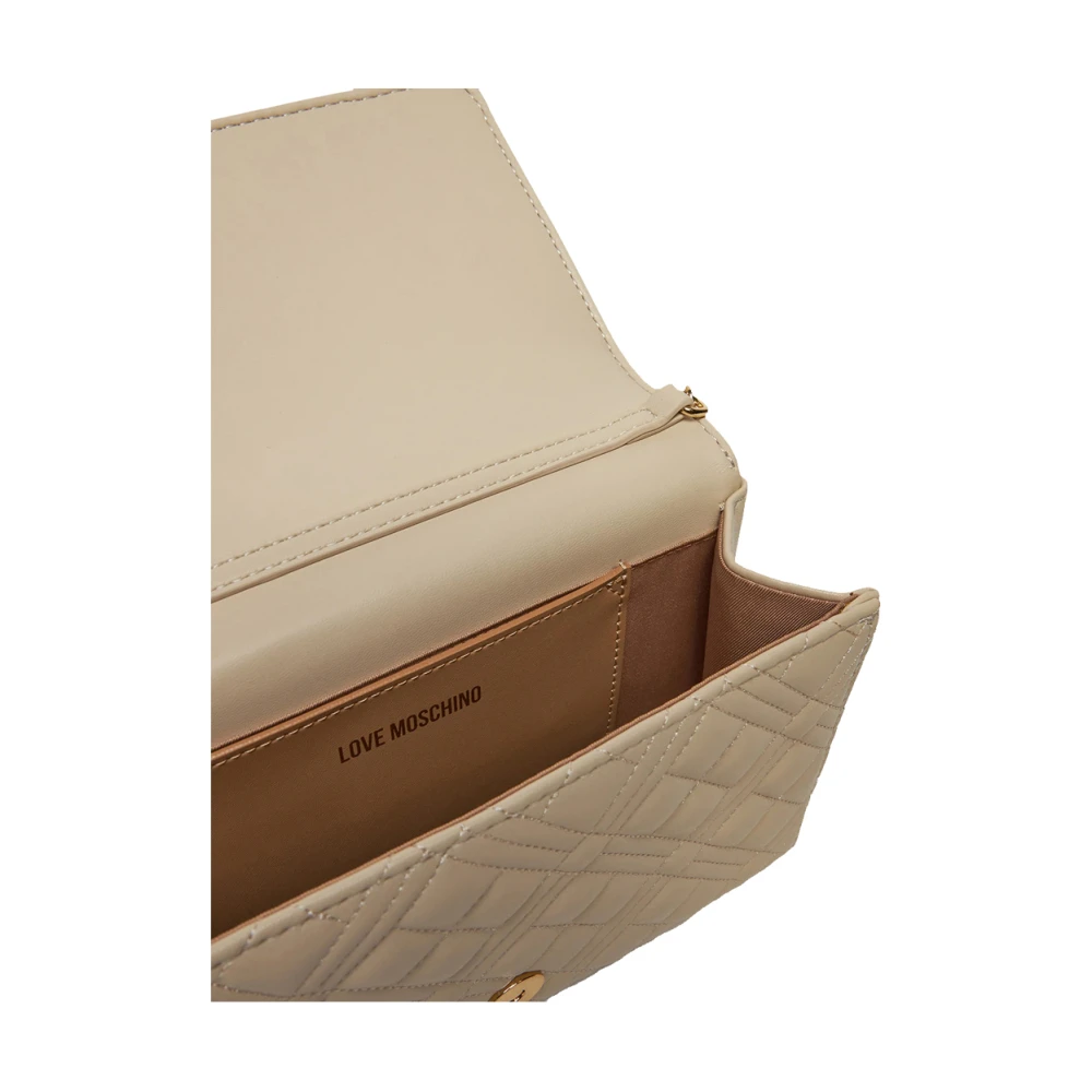 Moschino Luxe Ivoor Leren Clutch met Verstelbare Band Beige Dames