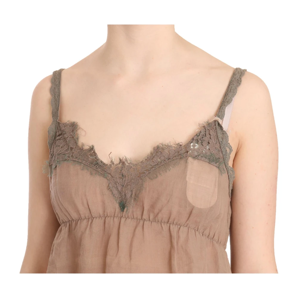 Pink Memories Bruine Kant Diepe Top Blouse Brown Dames