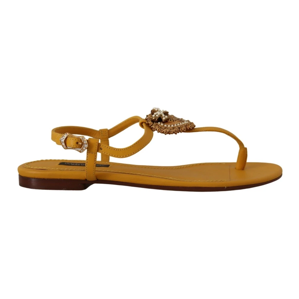 Dolce & Gabbana Damen Gelb Senfgelbe Ledersandalen