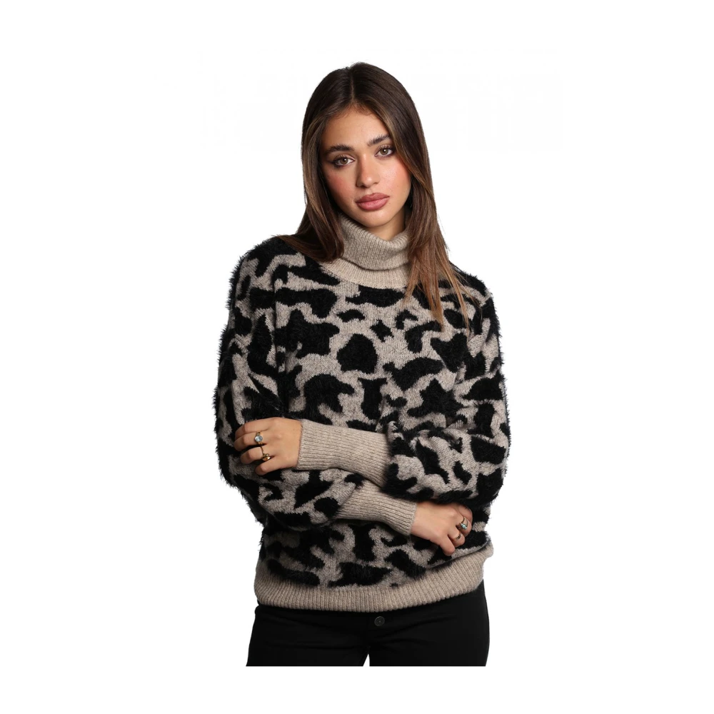Jijil Dierenprint Coltrui Trui Black Dames