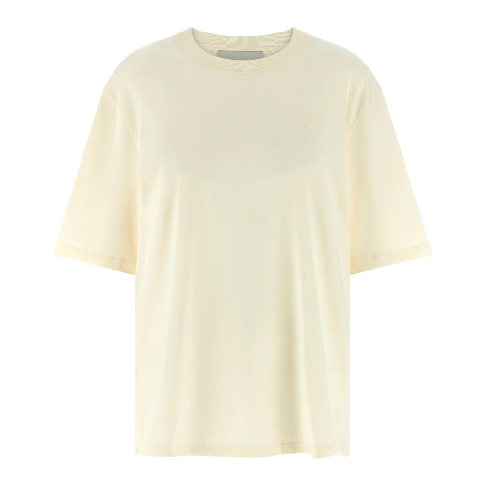 Ami Paris Women's Beige T-Shirts, S, Heavy Cotton Jersey T-Shirt