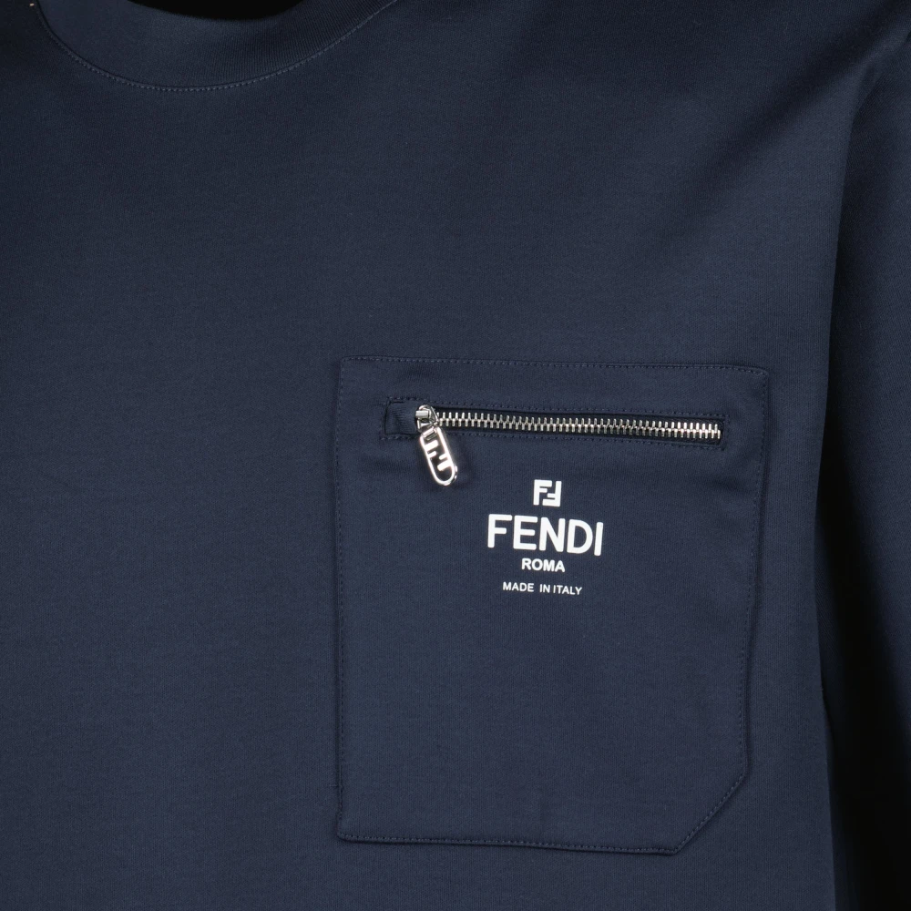 Fendi Blauw Marine Ronde Hals Korte Mouw T-shirt Blue Heren