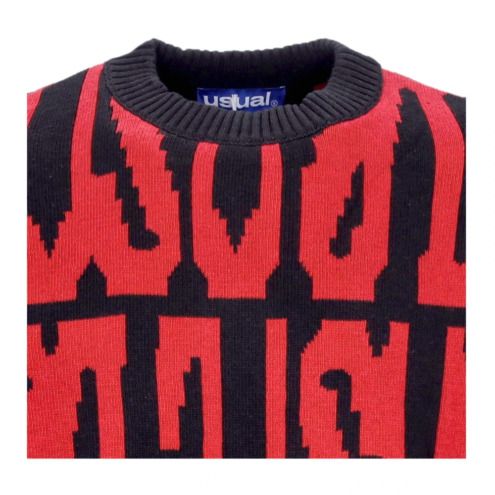 Usual Geborduurde Katoenen Crewneck Sweater Zwart Rood Multicolor Heren