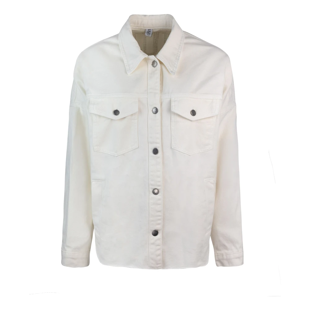 Liu Jo Vit Denim Overshirt Jacka Fransig Logotyp White, Dam