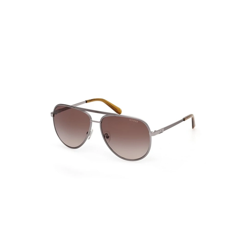 Guess Men's Gray Sunglasses, 61 Mm, Aviator Striped Metal Sunglasses