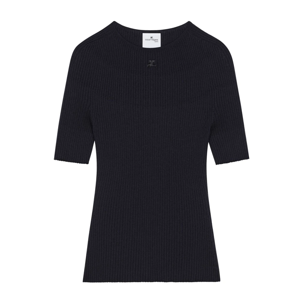 Courrèges Blauwe Logo Trui Fijne Geribbelde Hals Blue Dames