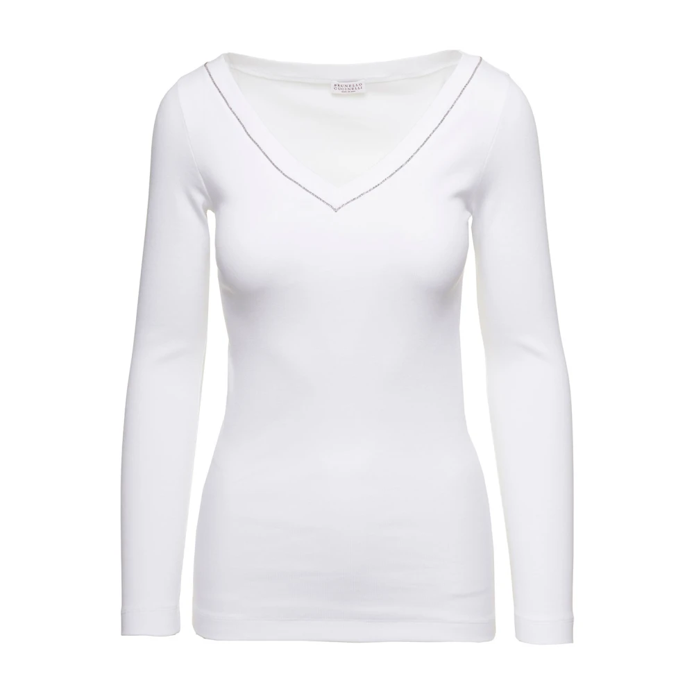 BRUNELLO CUCINELLI Witte T-shirts en Polos met Kralen White Dames