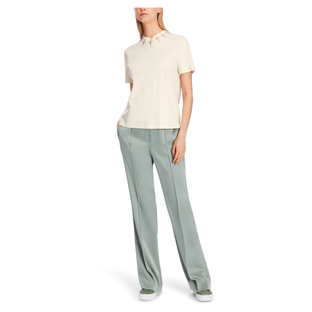 Marc Cain Strass T-shirt met ellips details Beige Dames