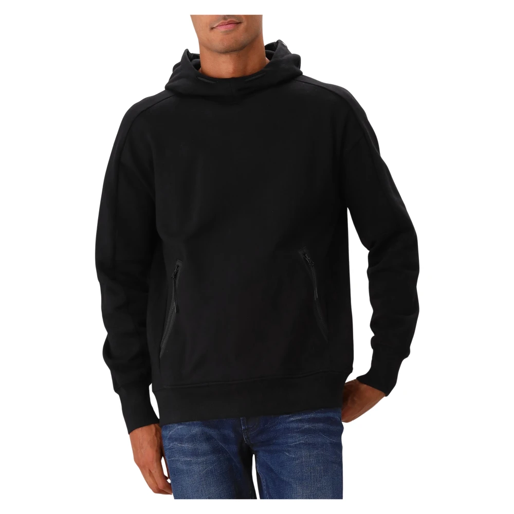 C.p. Company Svart Fleece Hoodie med Goggle Black, Herr