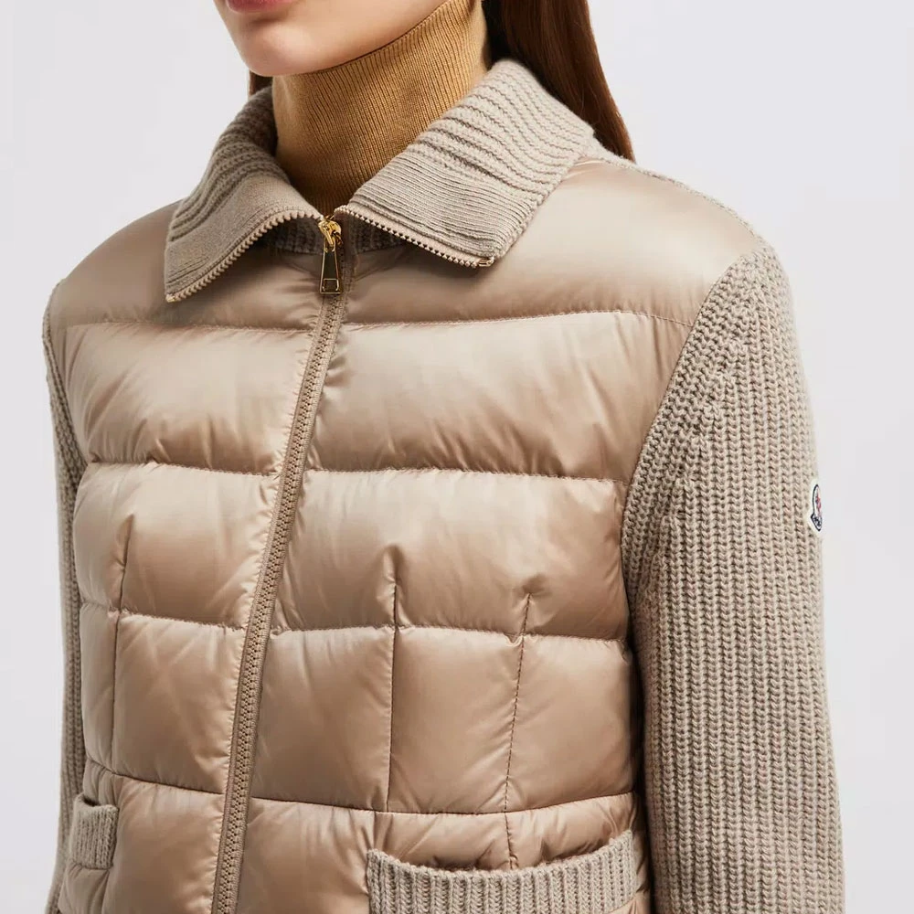 Moncler Gebreide Cardigan met Donsgevulde Voorkant Beige Dames