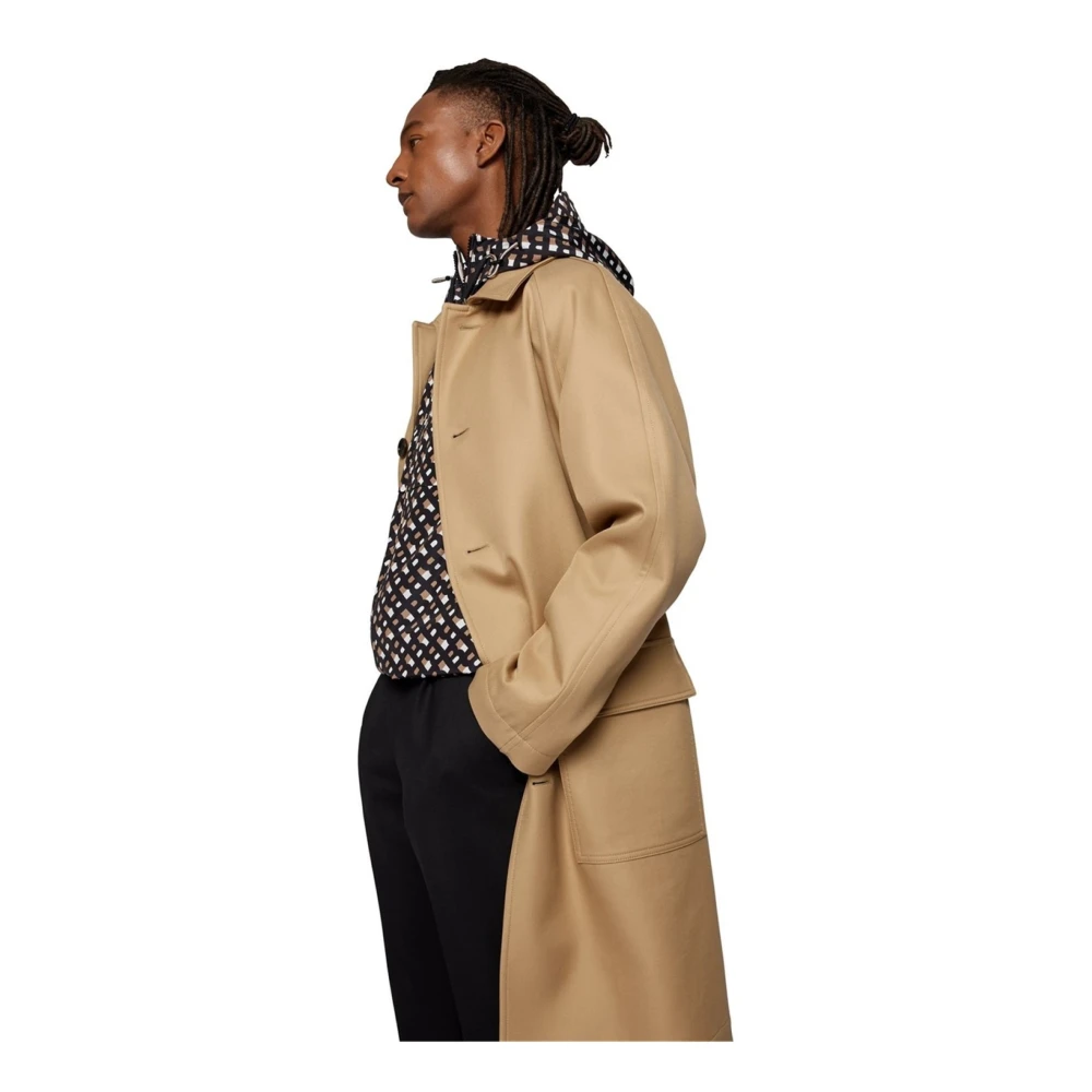 Hugo Boss Beige Katoenen Patch Coat Knoopsluiting Beige Heren