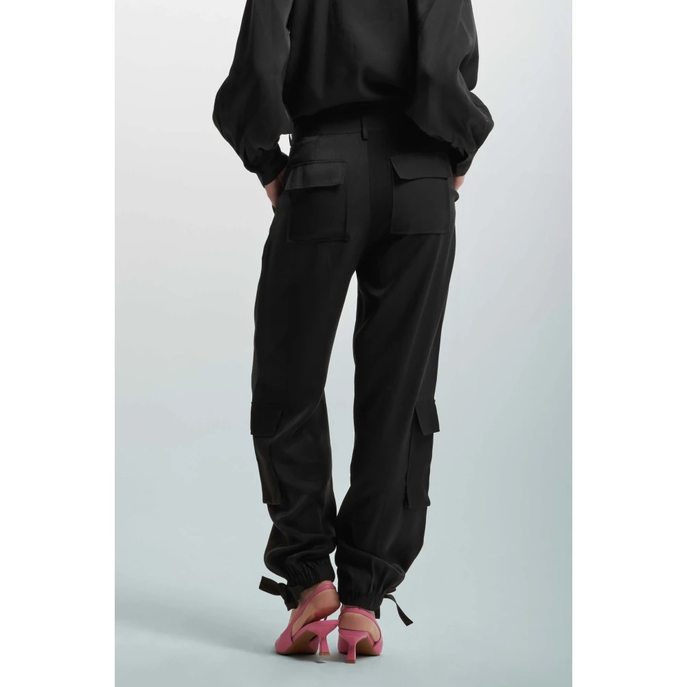 Kocca Viscose broek met trekkoord en zakken Black Dames