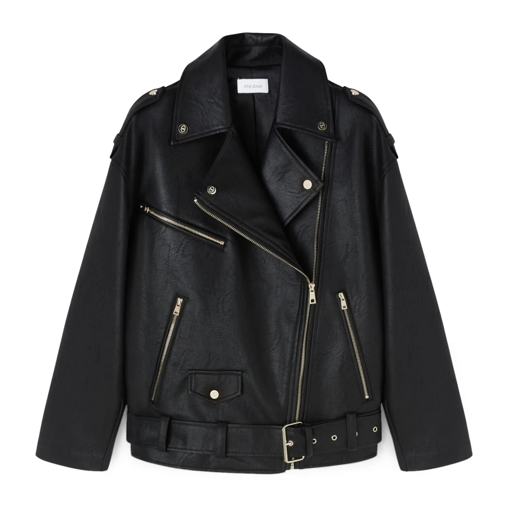 Motivi Oversized Bikerjack met leder-look Black Dames