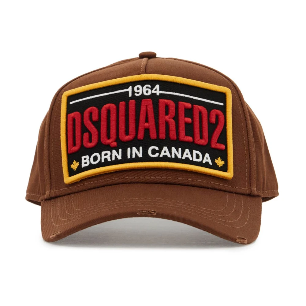 Dsquared2 Logo Patch Distressed Baseball Cap Brown Heren