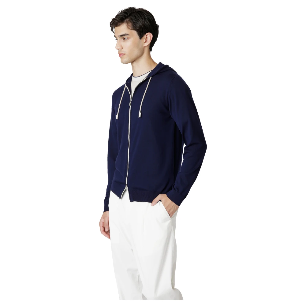 Eleventy Sportieve Full Zip Hooded Wollen Trui Blue Heren