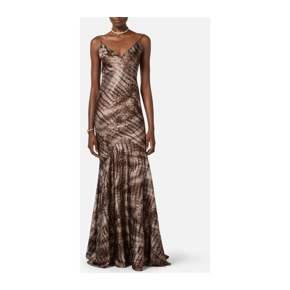 Elisabetta Franchi Brown Gowns, Female, L, Red Carpet Satin Dress