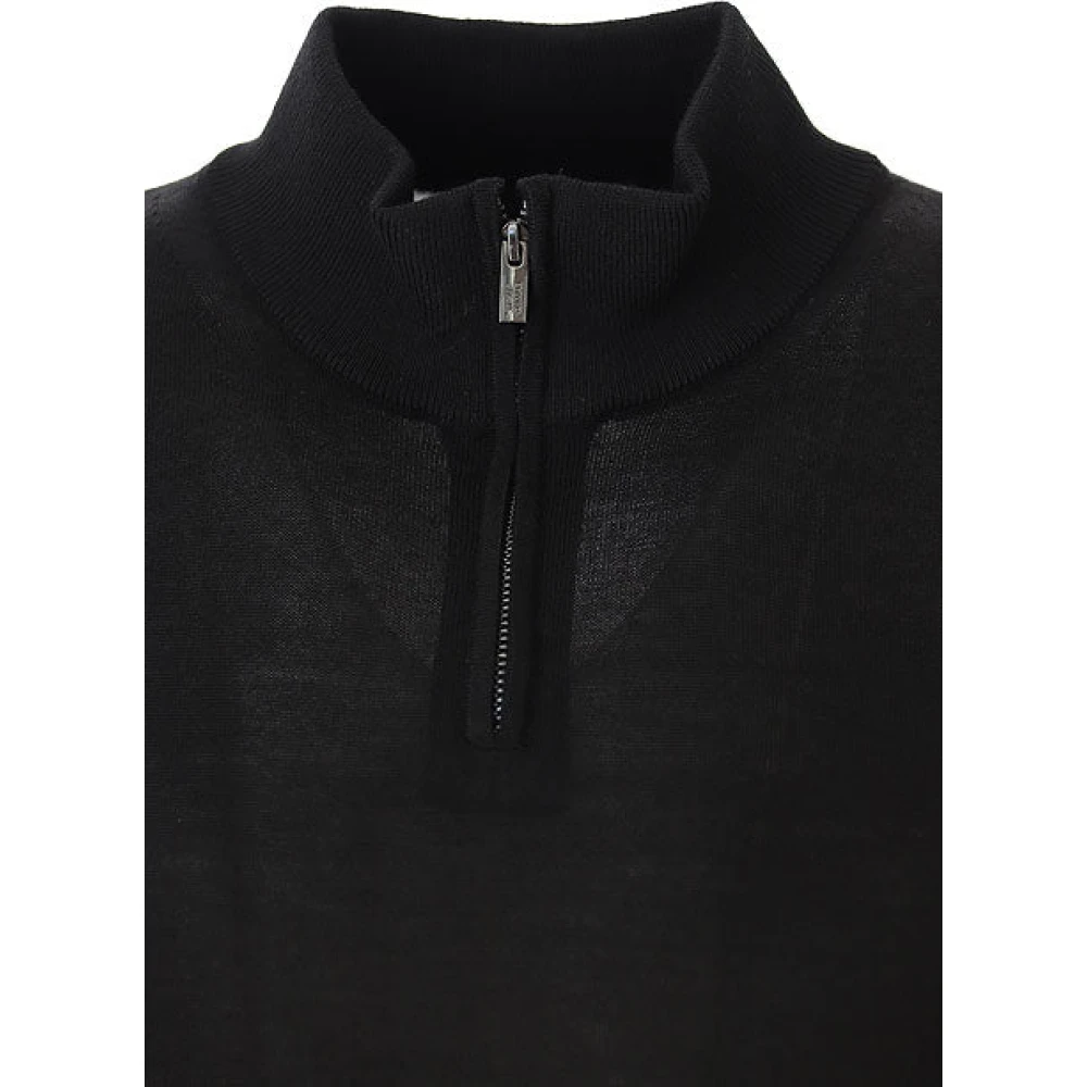 Emporio Armani Blauw Navy Gebreide Hoge Kraag Rits Blue Heren