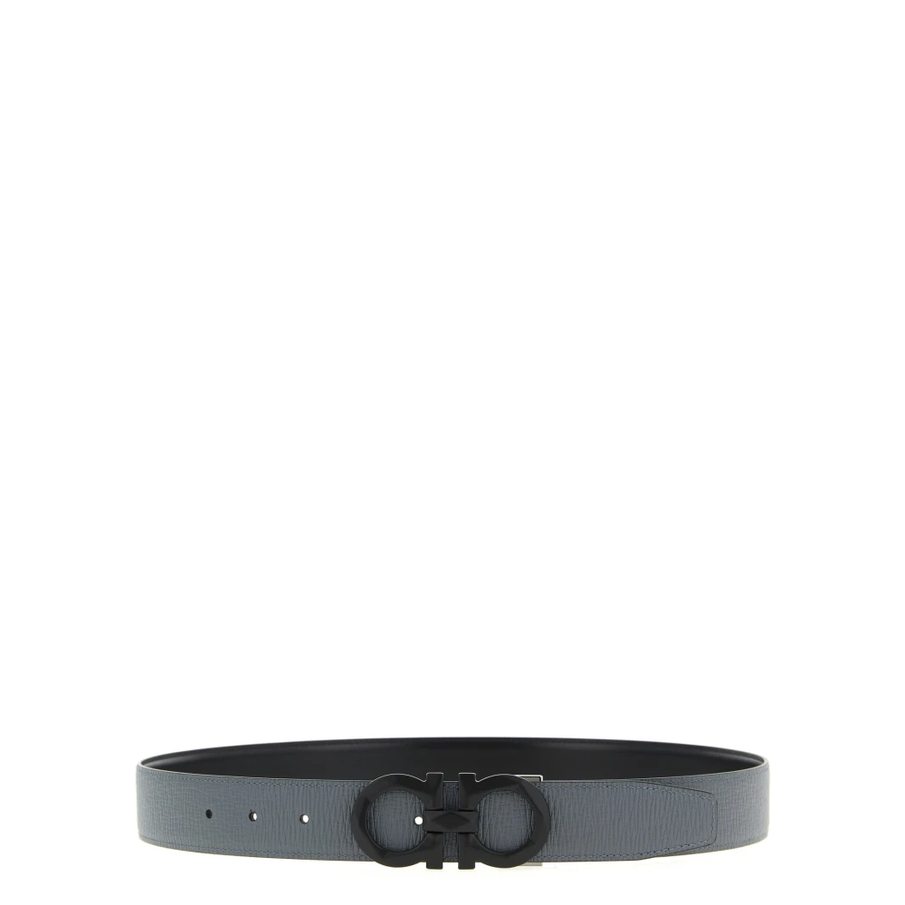 Ferragamo Men's Gray Belts, 90 Cm, Gancini Reversible Hammered Leather Belt