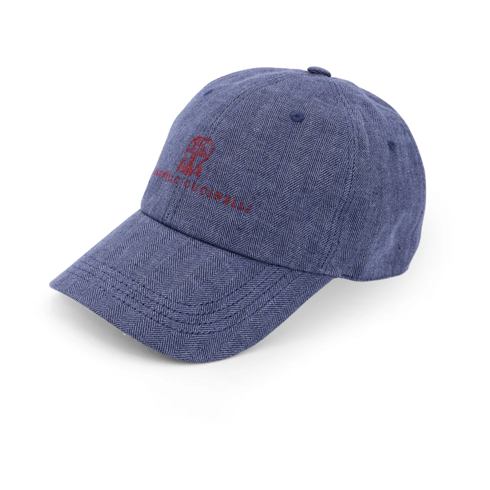 BRUNELLO CUCINELLI Linnen Logo Hoed Verstelbare Band Blue Heren