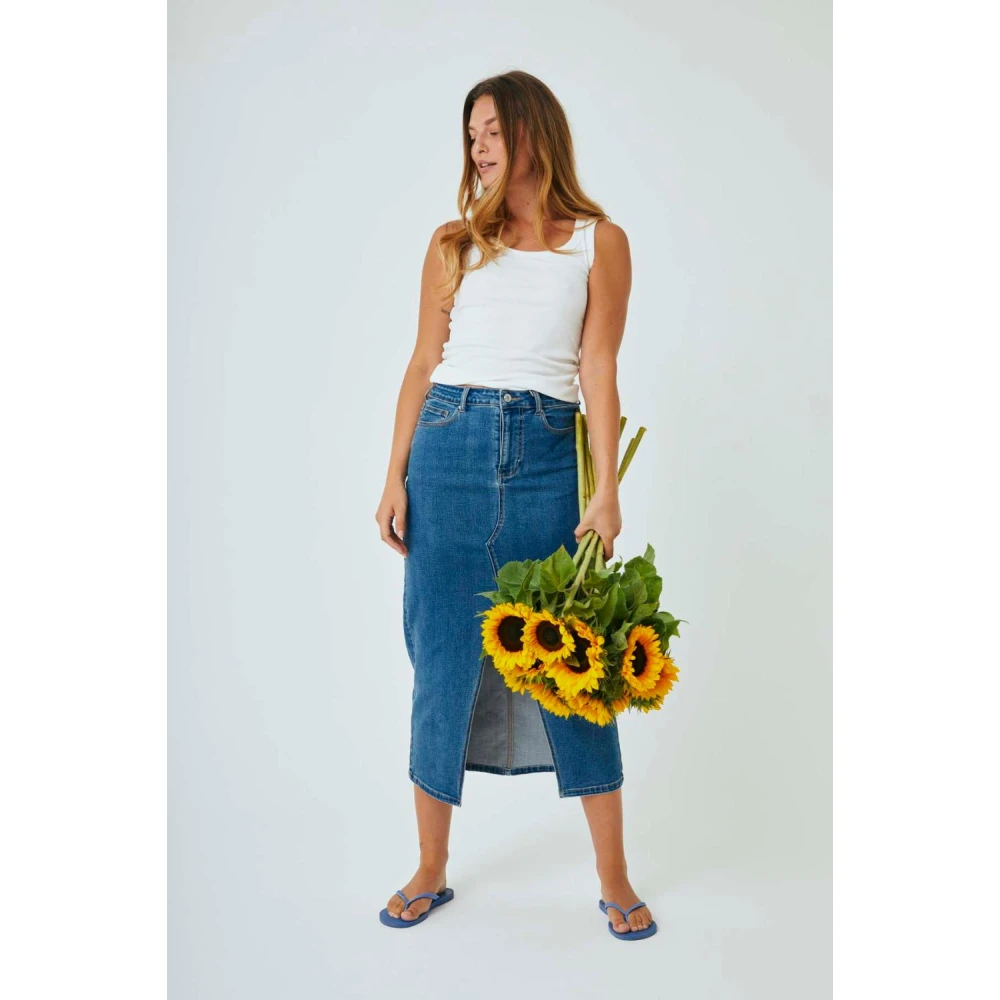 Freequent Vintage Denim Rok Blue Dames